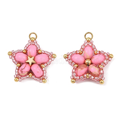 Подвески из стеклянного бисера ручной работы и синтетических окрашенных бусин императорской яшмы PALLOY-MZ00752-03-1