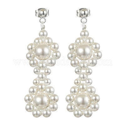 Серьги-гвоздики с подвесками и жемчугом EJEW-TA00340-1