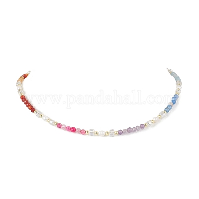 Ожерелья для женщин с чакрами из граненых круглых бусин с гальваническим стеклом NJEW-JN05248-1