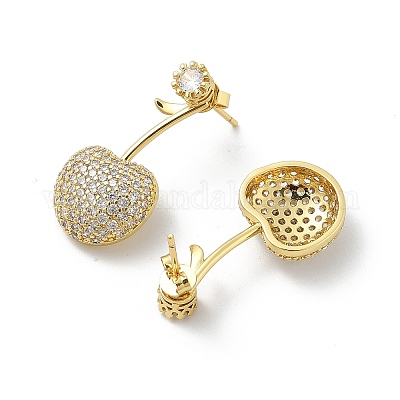 Серьги-гвоздики из вишневой латуни с микропаве из кубических цирконий EJEW-M077-12G-02-1