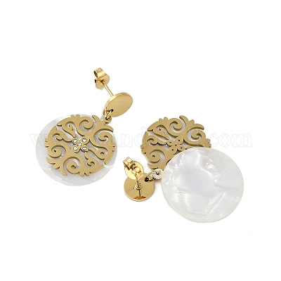 Ионное покрытие (ip) плоские круглые серьги-гвоздики из нержавеющей стали 304 для женщин EJEW-K281-24G-1