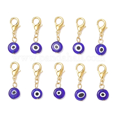 10 шт. плоская круглая подвеска ручной работы от сглаза HJEW-JM03489-01-1