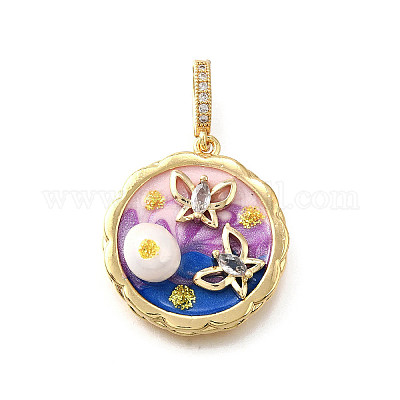 Латунные подвески с микропаве из кубического циркония и эмали KK-R222-15G-02-1