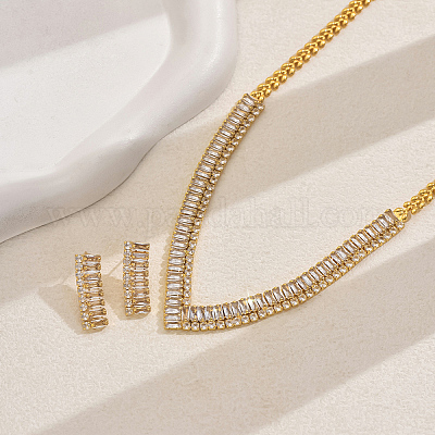 Комплекты серег и ожерелий в форме буквы V с микропаве из латуни и прозрачными кубическими цирконами для женщин BZ2575-1