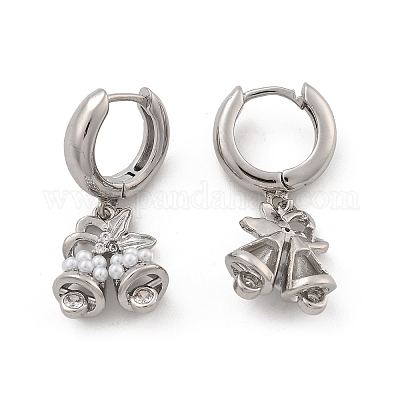 Латунные серьги-кольца из прозрачного кубического циркония EJEW-R016-06P-1