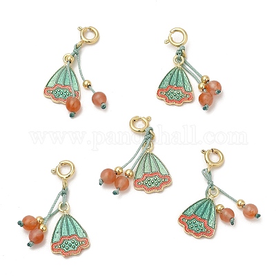 Латунные эмалированные стручки лотоса AJEW-P108-14G-1