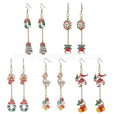 5 пара 5 стильных серег-подвесок из сплава и эмали с рождественской тематикой EJEW-JE06563-1