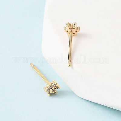 Серьги-гвоздики в форме снежинки с микропаве из прозрачных кубических цирконий из латуни EJEW-L278-01G-1