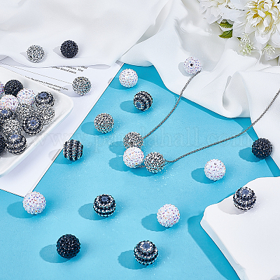 40шт 4 цвета смоляные бусины со стразами RESI-ME0001-06-1