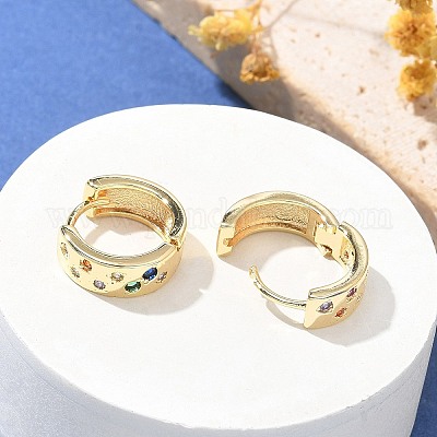 Латунные микро проложить серьги обруча кубического циркония EJEW-H152-01D-G-1