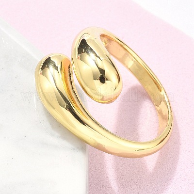 Латунная каплевидная открытая манжета для женщин RJEW-M148-03G-1