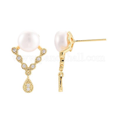 Серьги-гвоздики в форме капли из латуни с микропаве из прозрачных кубических цирконий PEAR-N017-07G-1