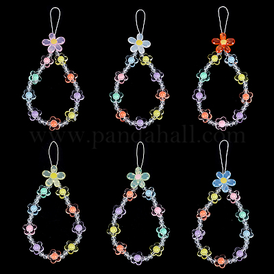 6 шт. 6 стиля красочные цветочные смоляные бусины цепочки мобильные ремешки&nbsp;AJEW-FG0007-34-1