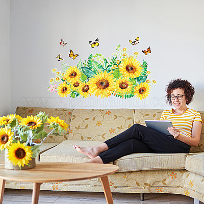 Gorgecraft 2 foglio 23.6x11.2 pollici adesivi murali girasole margherita  colorata fiori farfalle adesivi murali