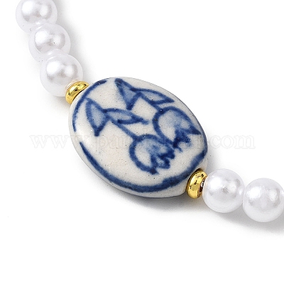 Браслеты из искусственного жемчуга и фарфоровых бусин ручной работы из АБС-пластика BJEW-JB12837-1