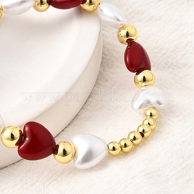 День святого Валентина абс искусственный жемчуг бусины эластичные браслеты для женщин BJEW-D317-08C-G-1