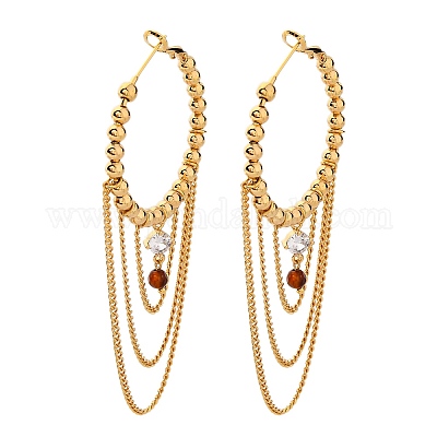 Латунные серьги-кольца из прозрачного кубического циркония EJEW-R014-15G-1