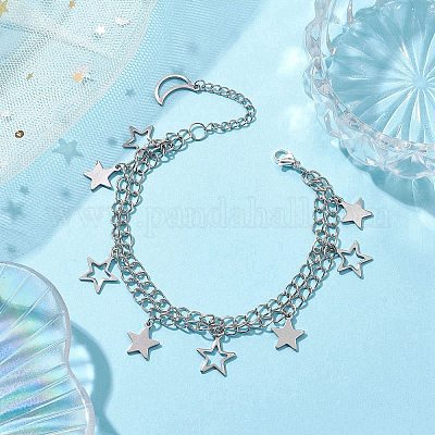 Браслеты с подвесками звезда и луна из нержавеющей стали 304 BJEW-JB10366-1