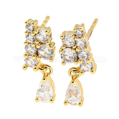 Серьги-гвоздики из латуни с фианитом в форме винограда EJEW-K245-47G-1