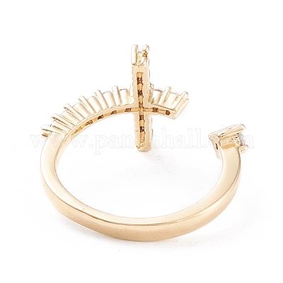 Латунные кольца из манжеты с прозрачным цирконием RJEW-F102-10G-1