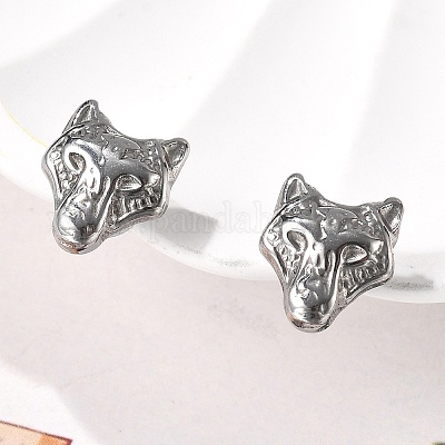 Серьги-клипсы в виде волка из нержавеющей стали 304 EJEW-B116-02P-1