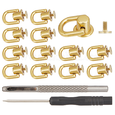HJ Garden 4pcs Brass Ball Studs Rivets Nails Rotatable D Ring Buckle Handle Connector with Mini Screwdriver,DIY Leather Crafts Accessories 12x28mm