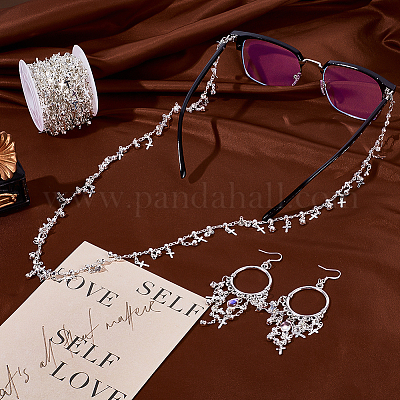 4 м плоские круглые с крестообразными подвесками латунные цепочки со стразами DIY-PH0030-93S-1