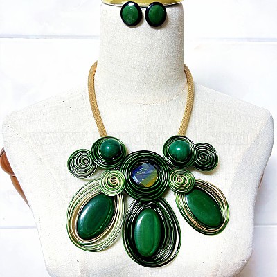 Ожерелья с подвесками в виде овальных бусин из алюминиевой проволоки и комплекты плоских круглых серег-гвоздиков WG92AA6-07-1