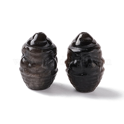 Натуральные серебряные бусины из обсидиана G-G859-14-1