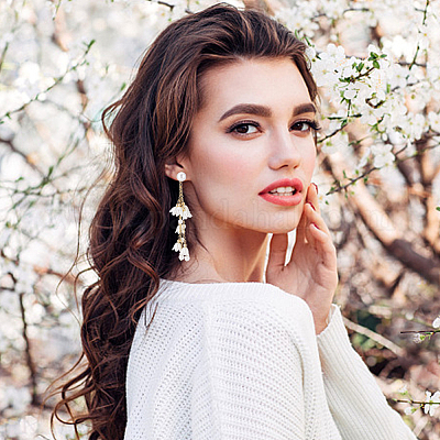 2 пара 2-х видов пластиковых сережек-гвоздиков в форме ландыша EJEW-AN0002-83-1