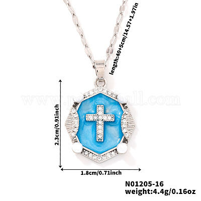 Блестящие ретро-латунные подвески с микропаве из прозрачных кубических цирконий в форме овала с крестом и эмалью YR4811-4-1