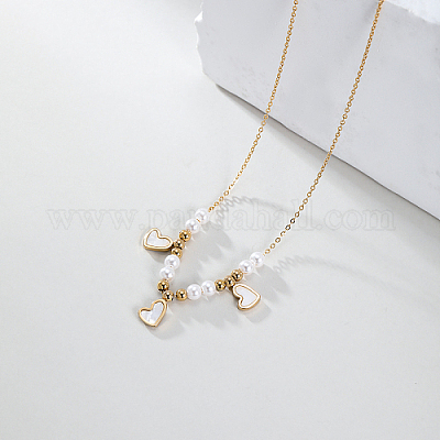 Женское ожерелье-нагрудник в форме сердца из нержавеющей стали 201 с цепочками из бусин с искусственным жемчугом TT5673-1