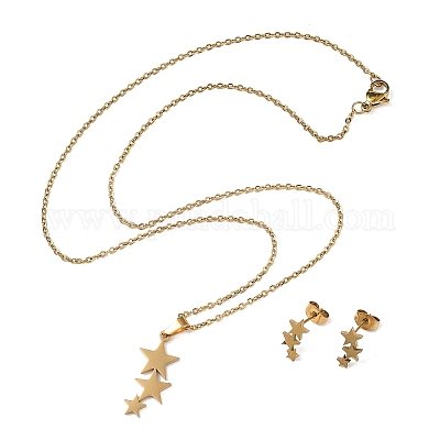 Комплекты из ожерелий и серег-гвоздиков из нержавеющей стали star 201 для женщин SJEW-Q025-02G-1