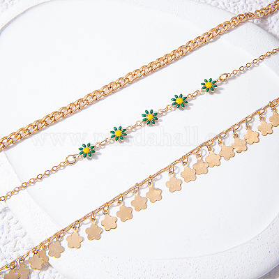 Браслеты на ногу из сплава с зеленой эмалью и кисточками из цветка FS-WG5D6F4-01-1