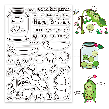GLOBLELAND Birthday Theme Clear Stamps Pea Clip with Cute Expression Silicone Clear Stamp Seals for Cards Making DIY Scrapbooking Photo Journal Album Decor Craft DIY-WH0167-56-620-1