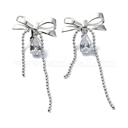 Boucles d'oreilles à clip en laiton avec micro pavé de zircons cubiques et nœud papillon EJEW-D098-24P-1