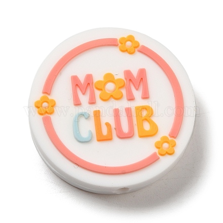 Flat Round with Word Mom Club Silicone Focal Beads SIL-Q025-02A-1
