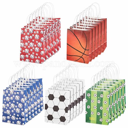 OLYCRAFT 25Pcs 5 Colors Sports Party Favor Bags Rectangle Sport Party Paper Bags Party Gift Treat Bags with Handles for Soccer Baseball Basketball Football Sports Themed Birthday Supplies Decorations CARB-OC0001-01-1