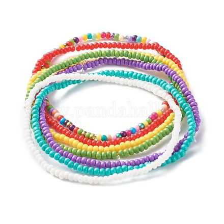 Ensemble de bracelets de cheville en perles de verre couleur bonbon AJEW-AN00460-1