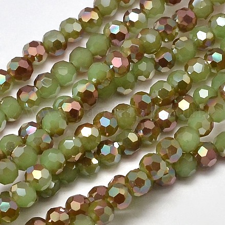 Faceted Round Half Rainbow Plated Imitation Jade Electroplate Glass Beads Strands X-EGLA-J130-HR02-1