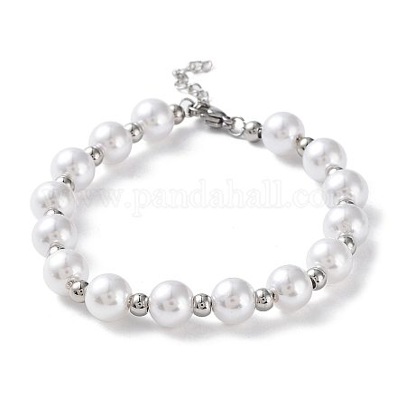 Braccialetto con perline rotonde di perle di plastica BJEW-F463-02P-1