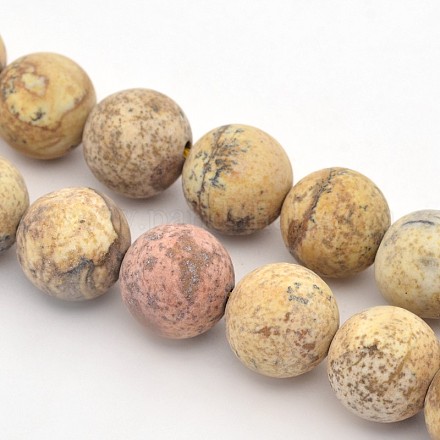 Frosted Round Natural Picture Jasper Beads Strands G-E302-112-12mm-1