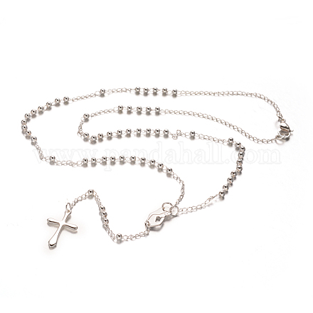 Cruzar virgen maria collar del grano del rosario NJEW-E070-22S-1