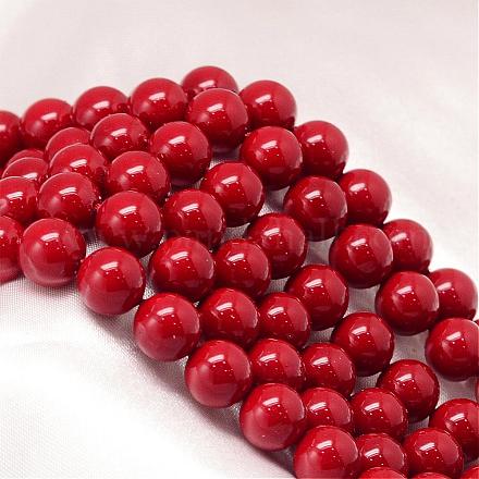 Baking Painted Shell Pearl Round Bead Strands BSHE-L011-8mm-B006-1