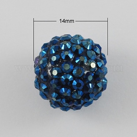Perline in acciaio con strass in resina grossa blu per collane di gioielli grossi per bambini X-RESI-S260-14mm-S16-1