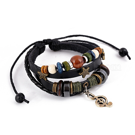 Leater Braided Multi-strand Bracelet with Alloy Musical Note Charms MUSI-PW0001-33A-1