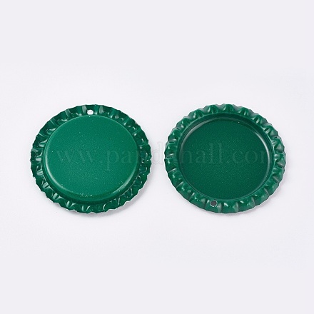 ブリキペンダントカボションセッティング  瓶のキャップ  濃い緑  34x3mm  穴：1.6mm IFIN-WH0075-10-1