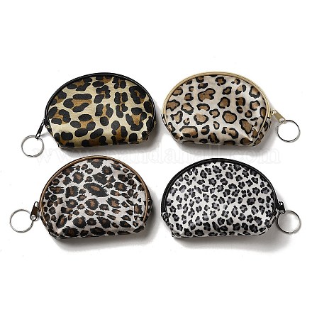 Portafogli in tela di cotone con stampa leopardata e cerniera in lega AJEW-B024-02-1