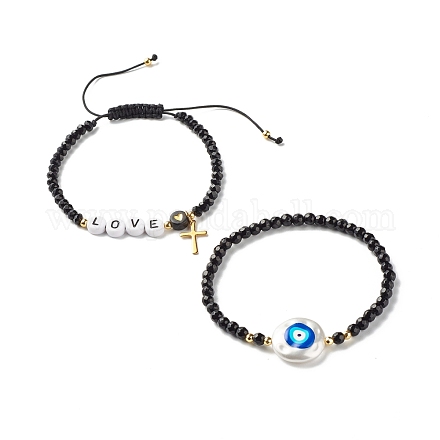Ensemble de bracelets de perles tressées à motif love & evil eye & heart pour fille femme BJEW-JB06959-1