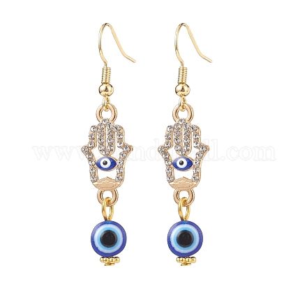 Boucles d'oreilles pendantes en cristal avec strass et mauvais œil en émail EJEW-JE05012-03-1